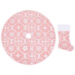 Vidaxl jupe de sapin de no�l de luxe avec chaussette rose 122 cm tissu