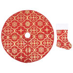 Vidaxl jupe de sapin de noël de luxe avec chaussette rouge 150cm tissu Vidaxl jupe de sapin de noël de luxe avec chaussette rouge 150cm tissu
