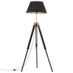 Vidaxl lampadaire  trpied noir et dor bois de teck massif 141 cm
