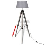 Vidaxl lampadaire trpied rglable en bois et abat - jour en tissu gris
