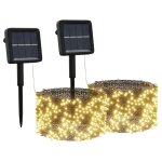 Vidaxl lampes solaires 2 pcs 2x200 led blanc chaud intrieur extrieur