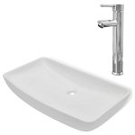 Vidaxl lavabo et mitigeur cramique rectangulaire blanc