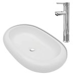 Vidaxl lavabo de salle de bain avec mitigeur cramique ovale blanc