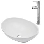 Vidaxl lavabo de salle de bain avec mitigeur cramique ovale blanc
