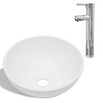 Vidaxl lavabo de salle de bain avec mitigeur cramique rond blanc