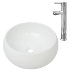 Vidaxl lavabo de salle de bain avec mitigeur cramique rond blanc