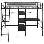 Vidaxl lit haut avec bureau noir mtal 90x200 cm