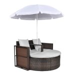Vidaxl lit de jardin avec parasol marron résine tressée Vidaxl lit de jardin avec parasol marron résine tressée