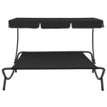 Vidaxl lit de repos d'extérieur avec auvent noir Vidaxl lit de repos d'extérieur avec auvent noir