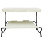 Vidaxl lit de repos d'extérieur avec auvent et oreillers blanc crème Vidaxl lit de repos d'extérieur avec auvent et oreillers blanc crème