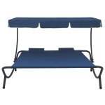 Vidaxl lit de repos d'extérieur avec auvent et oreillers bleu Vidaxl lit de repos d'extérieur avec auvent et oreillers bleu