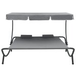 Vidaxl lit de repos d'extérieur avec auvent et oreillers gris Vidaxl lit de repos d'extérieur avec auvent et oreillers gris