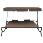 Vidaxl lit de repos d'extérieur avec auvent et oreillers marron Vidaxl lit de repos d'extérieur avec auvent et oreillers marron