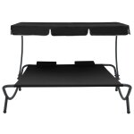 Vidaxl lit de repos d'extérieur avec auvent et oreillers noir Vidaxl lit de repos d'extérieur avec auvent et oreillers noir