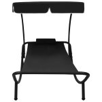 Vidaxl lit de repos d'extérieur avec auvent et oreiller noir Vidaxl lit de repos d'extérieur avec auvent et oreiller noir