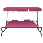 Vidaxl lit de repos d'extérieur avec auvent et oreillers rose Vidaxl lit de repos d'extérieur avec auvent et oreillers rose