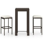 Vidaxl meuble de bar de jardin 3 pcs et coussins r�sine tress�e marron