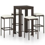 Vidaxl meuble de bar de jardin 5 pcs et coussins r�sine tress�e marron