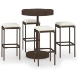 Vidaxl meuble de bar de jardin 5 pcs et coussins rsine tresse marron
