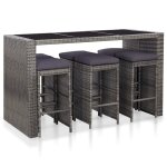 Vidaxl meuble de bar de jardin 7 pcs et coussins résine tressée gris Vidaxl meuble de bar de jardin 7 pcs et coussins résine tressée gris