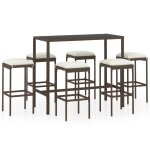 Vidaxl meuble de bar de jardin 7 pcs et coussins rsine tresse marron