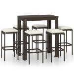 Vidaxl meuble de bar de jardin 7 pcs et coussins rsine tresse marron