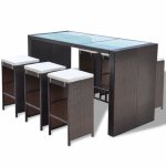 Vidaxl meuble de bar de jardin 7 pcs et coussins résine tressée marron Vidaxl meuble de bar de jardin 7 pcs et coussins résine tressée marron