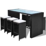 Vidaxl meuble de bar de jardin 7 pcs et coussins résine tressée noir Vidaxl meuble de bar de jardin 7 pcs et coussins résine tressée noir