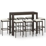 Vidaxl meuble de bar de jardin 9 pcs et coussins rsine tresse marron