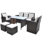 Vidaxl meuble  dner de jardin 6pcs et coussins rsine tresse marron