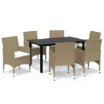 Vidaxl meubles � d�ner de jardin et coussins 7 pcs poly rotin beige