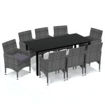 Vidaxl meubles à dîner de jardin et coussins 9 pcs poly rotin gris Vidaxl meubles à dîner de jardin et coussins 9 pcs poly rotin gris