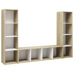 Vidaxl meubles tv 3pcs blanc et chne sonoma 142, 5x35x36, 5cm agglomr