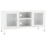 Vidaxl meuble tv blanc 105x35x52 cm acier et verre