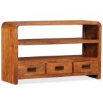 Vidaxl meuble tv bois massif avec finition en sesham 90 x 30 x 55 cm