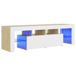 Vidaxl meuble tv avec lumi�res led blanc et ch�ne sonoma 140x35x40 cm