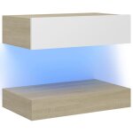 Vidaxl meuble tv avec lumi�res led blanc et ch�ne sonoma 60x35 cm