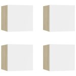 Vidaxl meubles tv muraux 4 pcs blanc et ch�ne sonoma 30, 5x30x30 cm