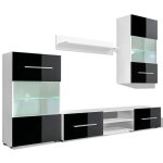 Vidaxl meuble tv mural 5 pices avec clairage led noir