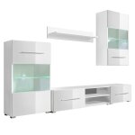 Vidaxl meuble tv mural avec clairage led 5 pices blanc
