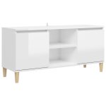 Vidaxl meuble tv avec pieds en bois blanc brillant 103, 5x35x50 cm