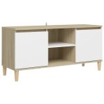 Vidaxl meuble tv et pieds en bois blanc et chne sonoma 103, 5x35x50 cm