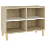 Vidaxl meuble tv avec pieds en bois blanc et chne sonoma 69, 5x30x50cm