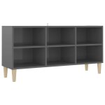 Vidaxl meuble tv avec pieds en bois massif gris brillant 103, 5x30x50cm