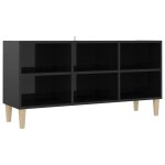 Vidaxl meuble tv avec pieds en bois massif noir brillant 103, 5x30x50cm