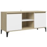 Vidaxl meuble tv avec pieds en mtal blanc / chne sonoma 103, 5x35x50 cm