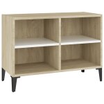 Vidaxl meuble tv avec pieds en métal blanc / chêne sonoma 69, 5x30x50 cm Vidaxl meuble tv avec pieds en métal blanc / chêne sonoma 69, 5x30x50 cm