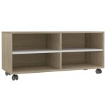 Vidaxl meuble tv avec roulettes blanc et chne sonoma 90x35x35 cm