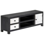 Vidaxl meuble tv sculpté à la main gris et blanc 120x30x40 cm manguier Vidaxl meuble tv sculpté à la main gris et blanc 120x30x40 cm manguier
