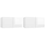 Vidaxl meubles tv suspendus 2 pcs blanc brillant 60x30x30 cm Vidaxl meubles tv suspendus 2 pcs blanc brillant 60x30x30 cm